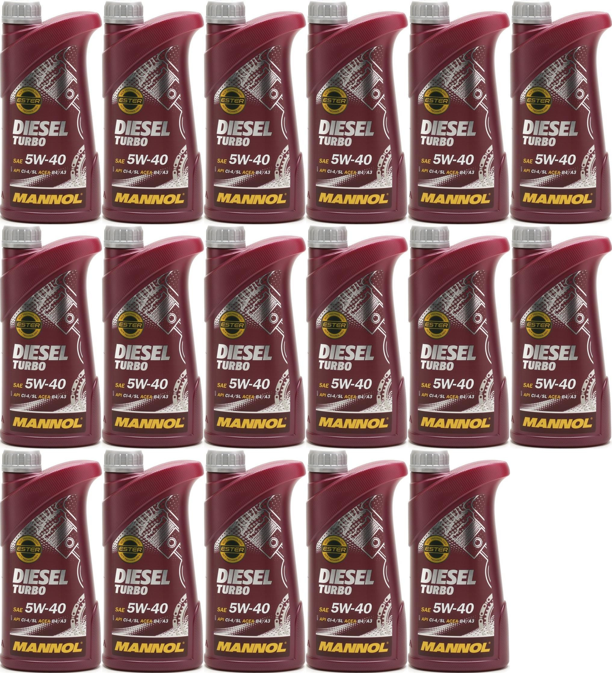 MANNOL Diesel Turbo 5W-40 Motoröl 17x 1l = 17 Liter