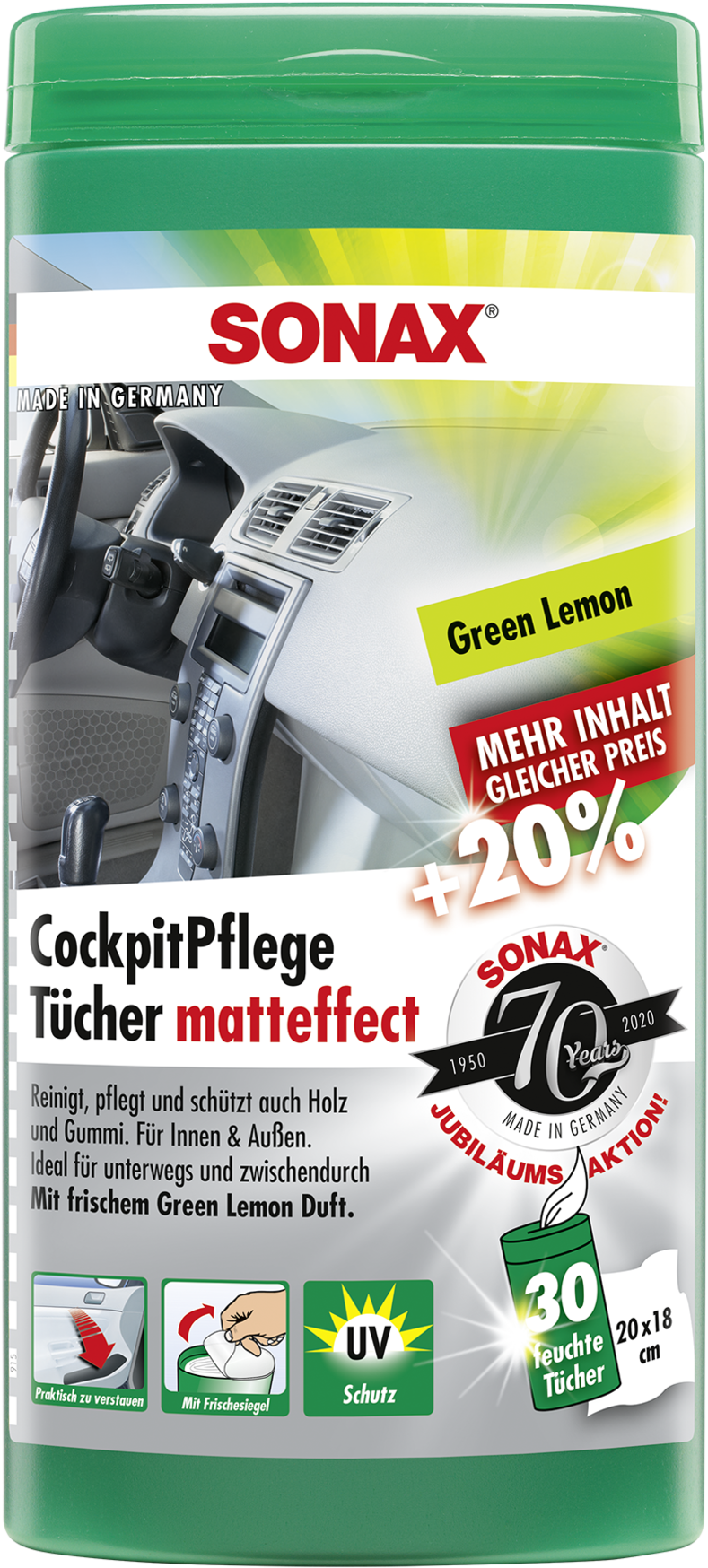 SONAX CockpitPflegeTücher Matteffect Green Lemon Box