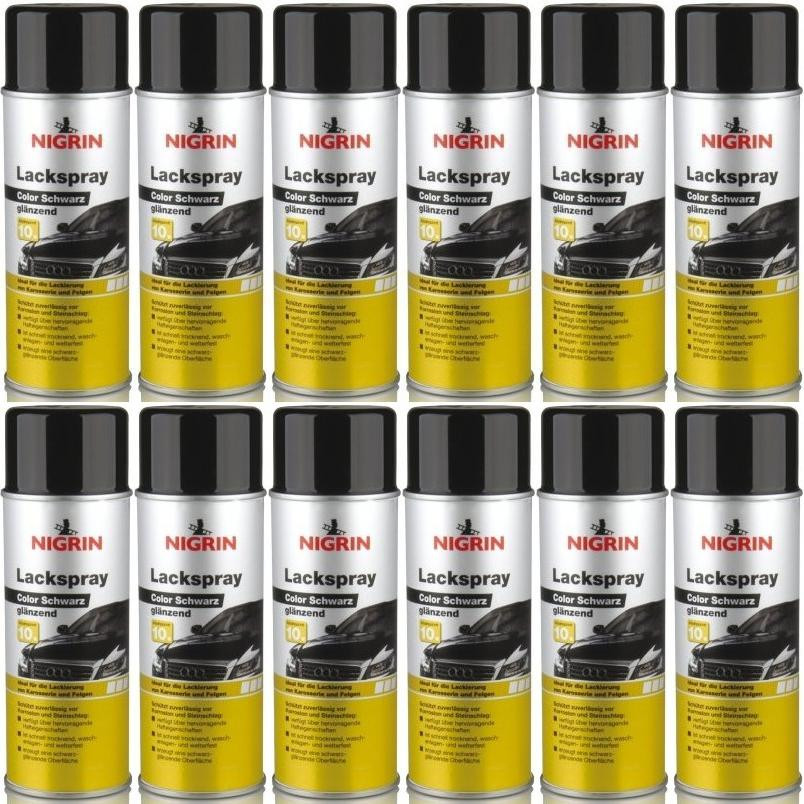Nigrin Lackspray schwarz glänzend 12x 400 Milliliter