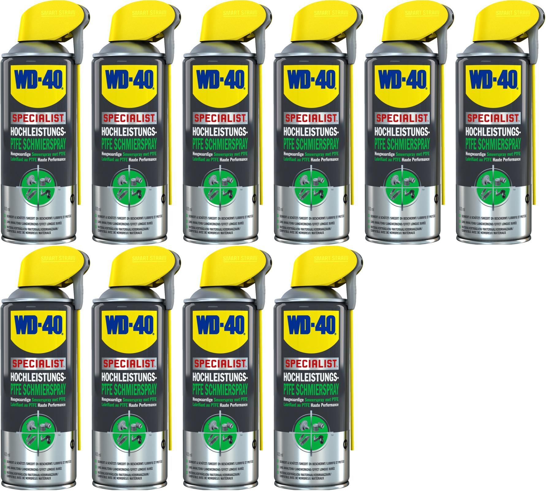 WD-40 SPECIALIST Smart Straw Hochleistungs PTFE Schmierspray 10x 400 Milliliter