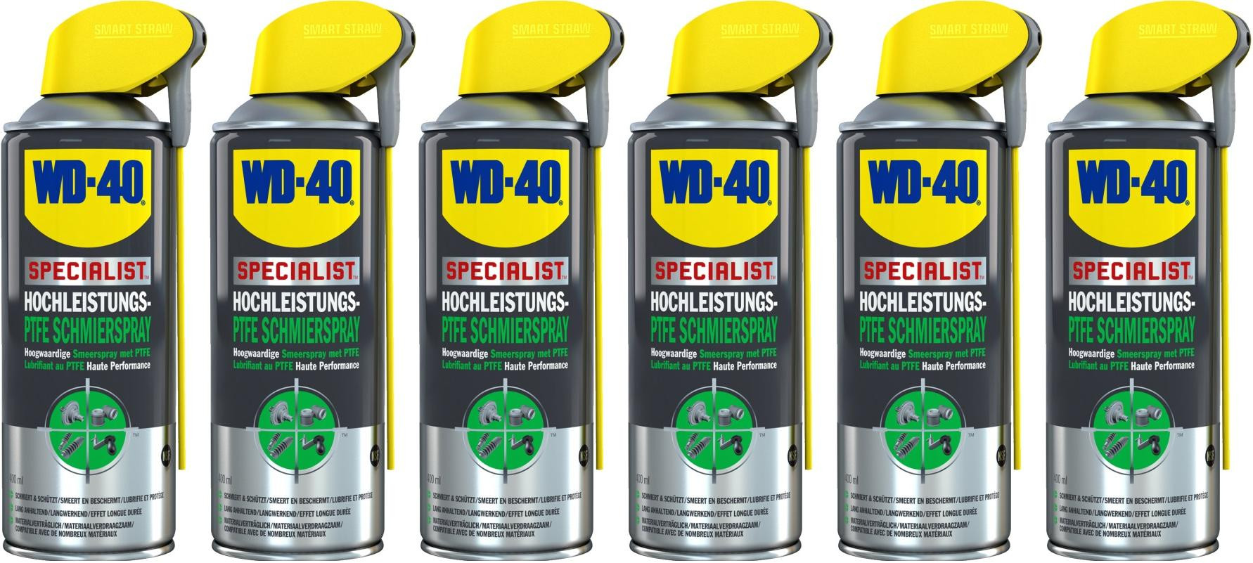 WD-40 SPECIALIST Smart Straw Hochleistungs PTFE Schmierspray 6x 400 Milliliter