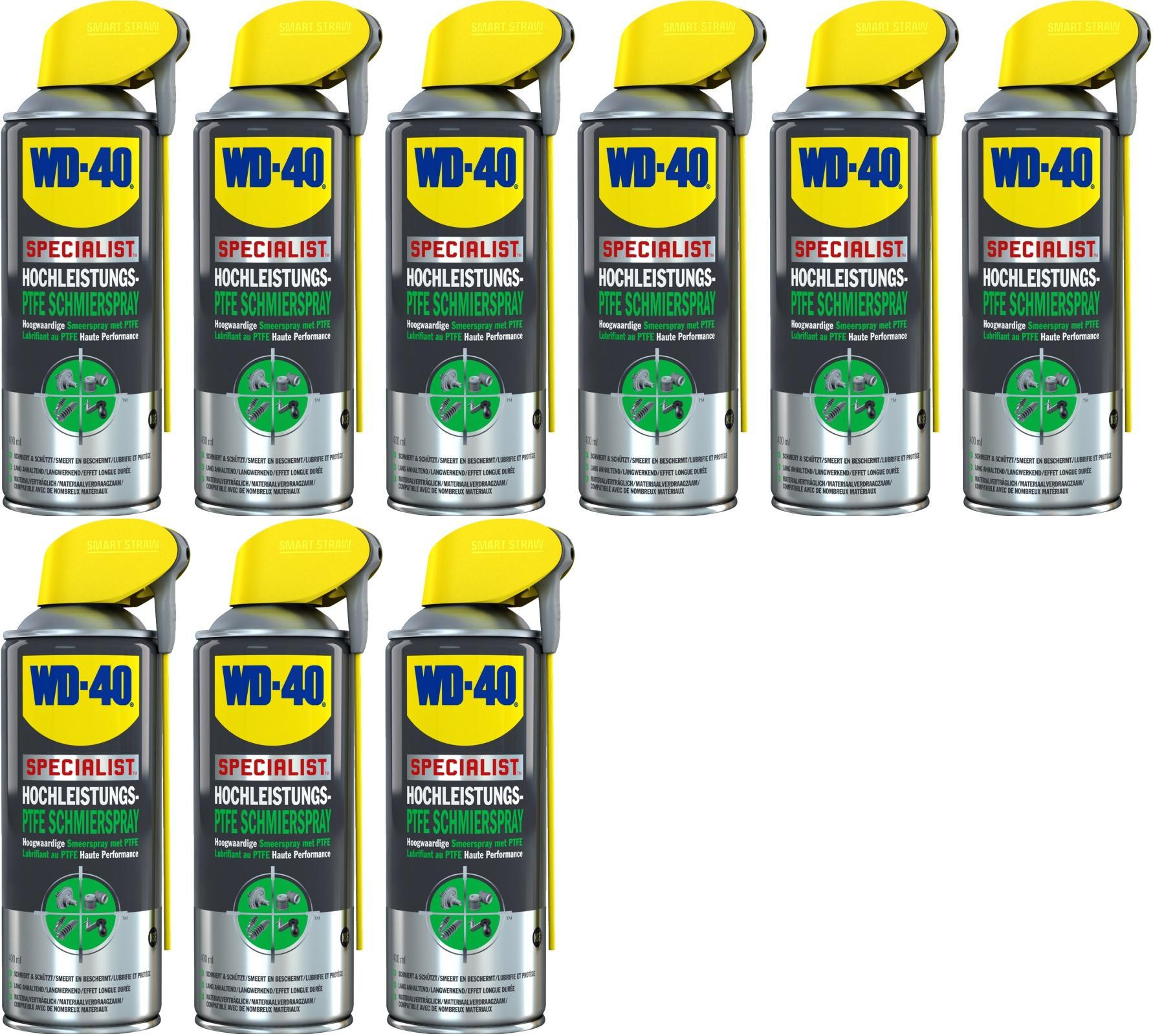 WD-40 SPECIALIST Smart Straw Hochleistungs PTFE Schmierspray 9x 400 Milliliter