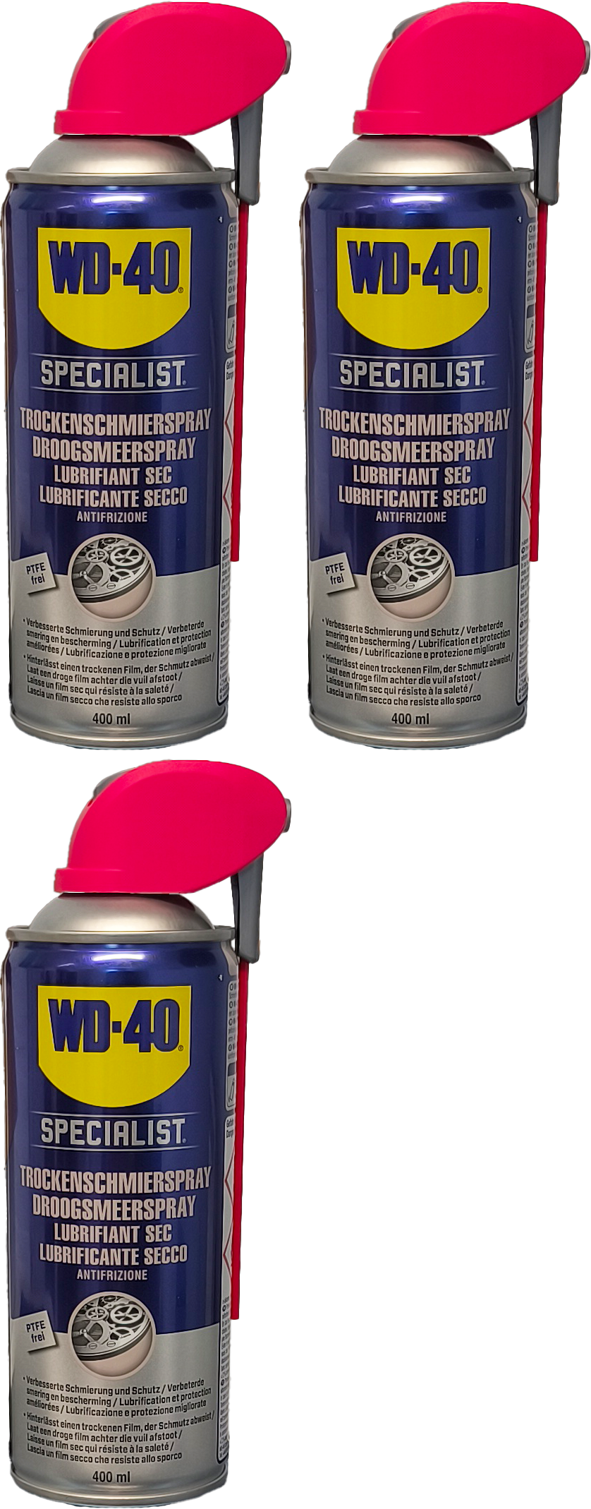 WD-40 SPECIALIST Smart Straw PTFE Trockenschmierspray 3x 400 Milliliter