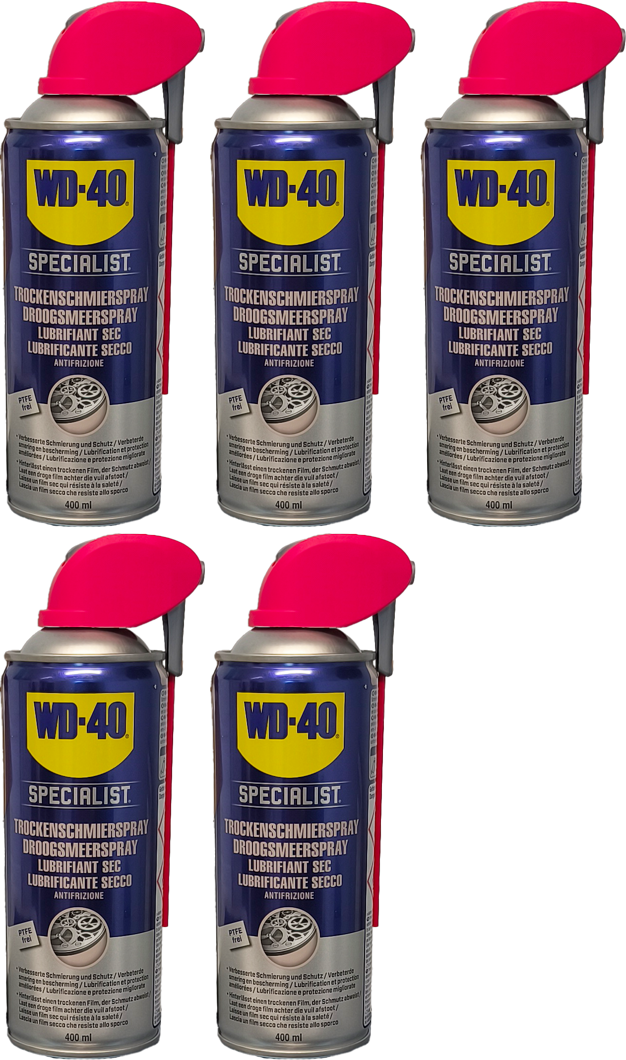 WD-40 SPECIALIST Smart Straw PTFE Trockenschmierspray 5x 400 Milliliter