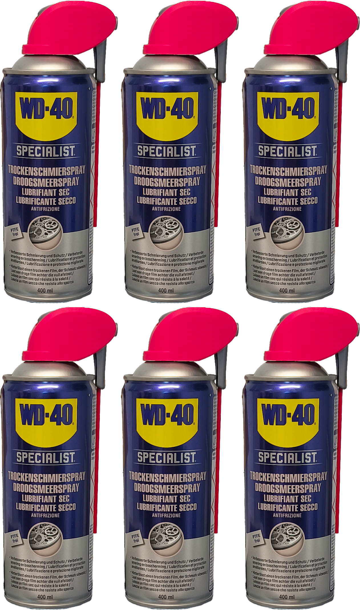 WD-40 SPECIALIST Smart Straw PTFE Trockenschmierspray 6x 400 Milliliter