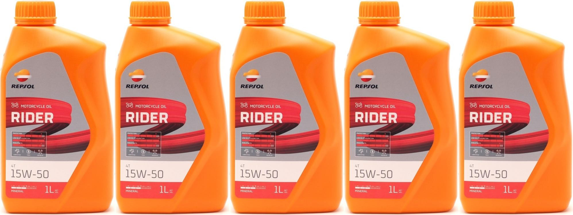 Repsol Motorrad Motoröl RIDER 4T 15W-50 1 Liter 5x 1l = 5 Liter