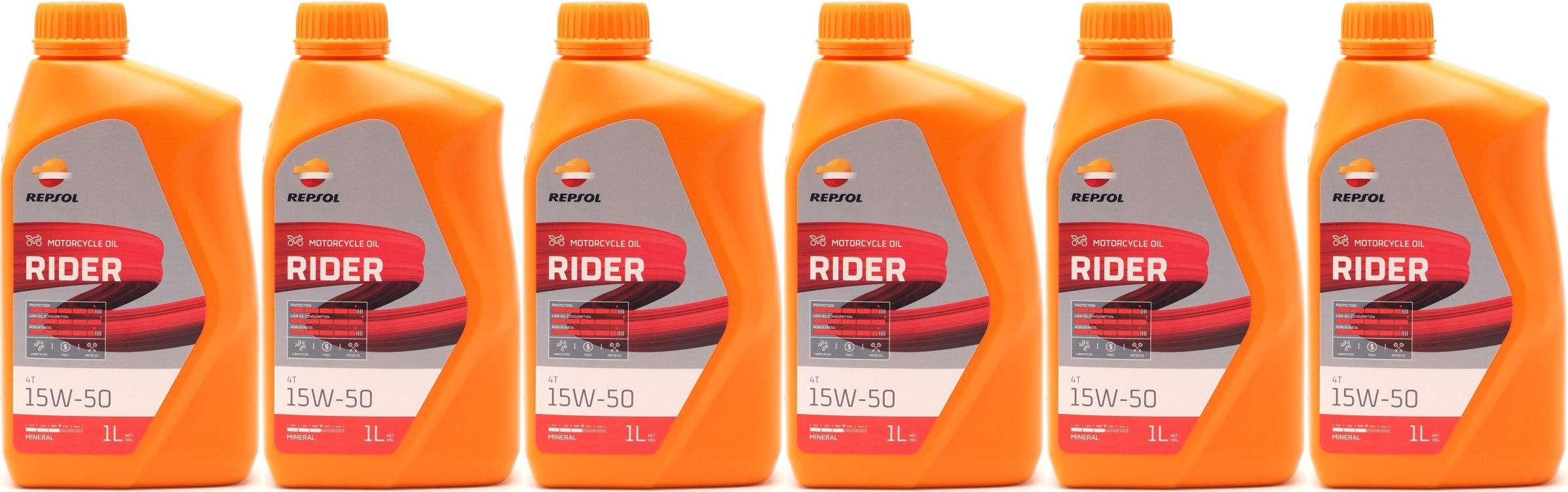 Repsol Motorrad Motoröl RIDER 4T 15W-50 1 Liter 6x 1l = 6 Liter