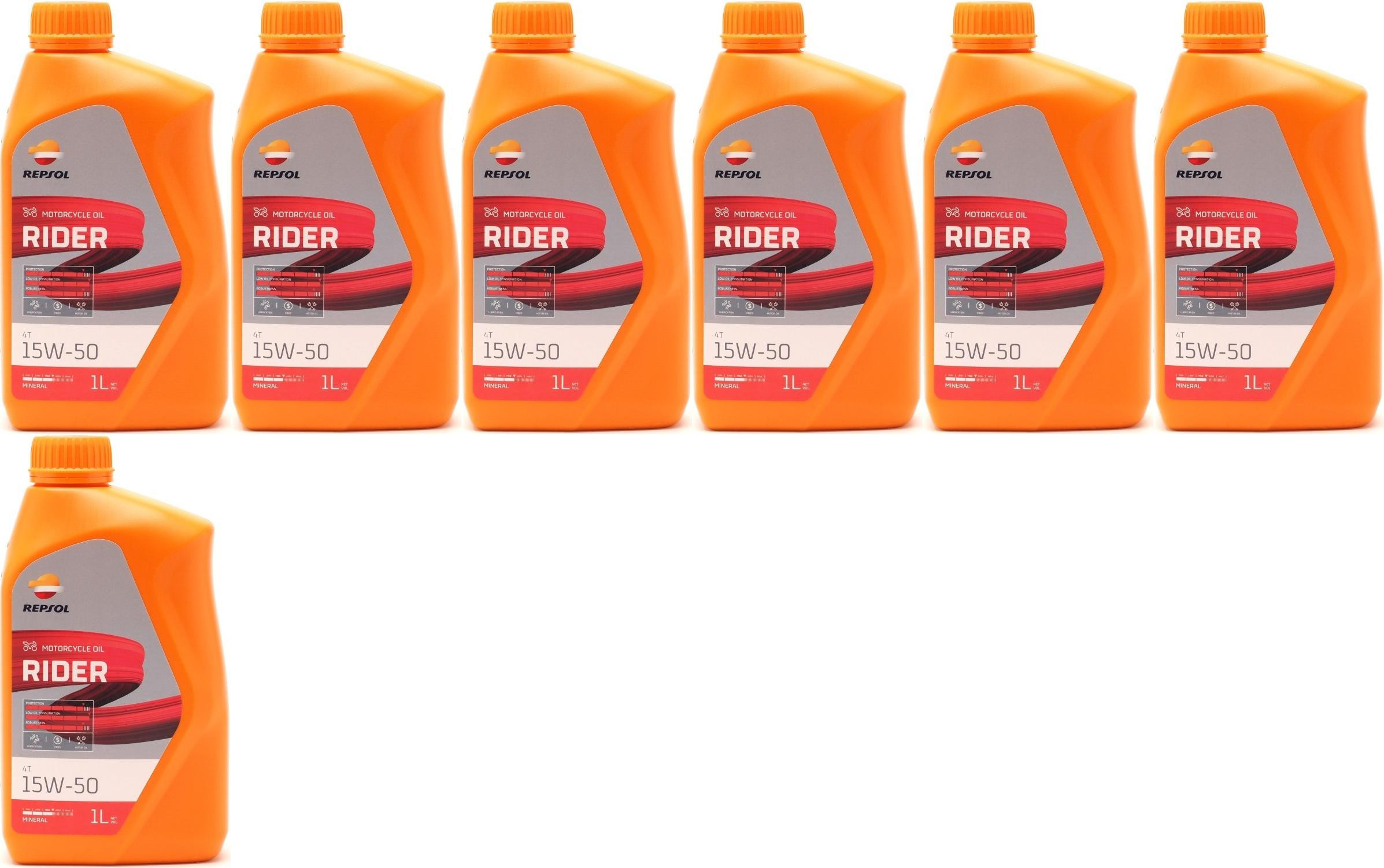 Repsol Motorrad Motoröl RIDER 4T 15W-50 1 Liter 7x 1l = 7 Liter