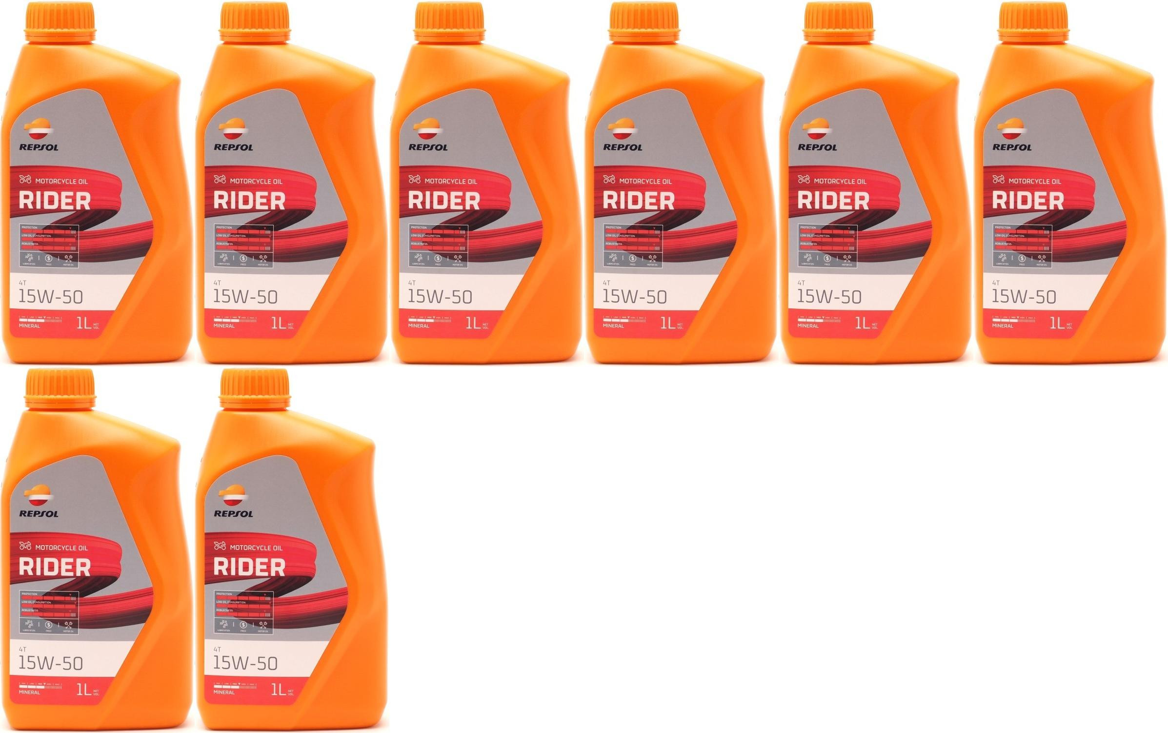 Repsol Motorrad Motoröl RIDER 4T 15W-50 1 Liter 8x 1l = 8 Liter