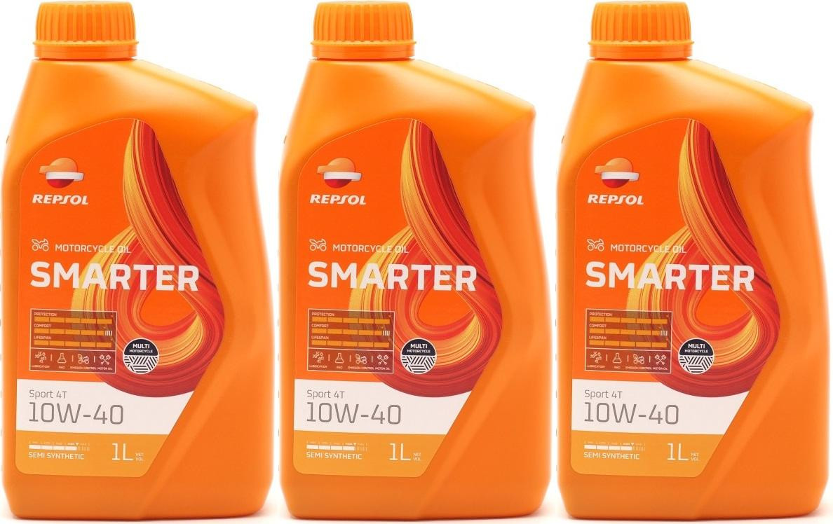 Repsol Motorrad Motoröl SMARTER Sport 4T 10W-40 1 Liter 3x 1l = 3 Liter