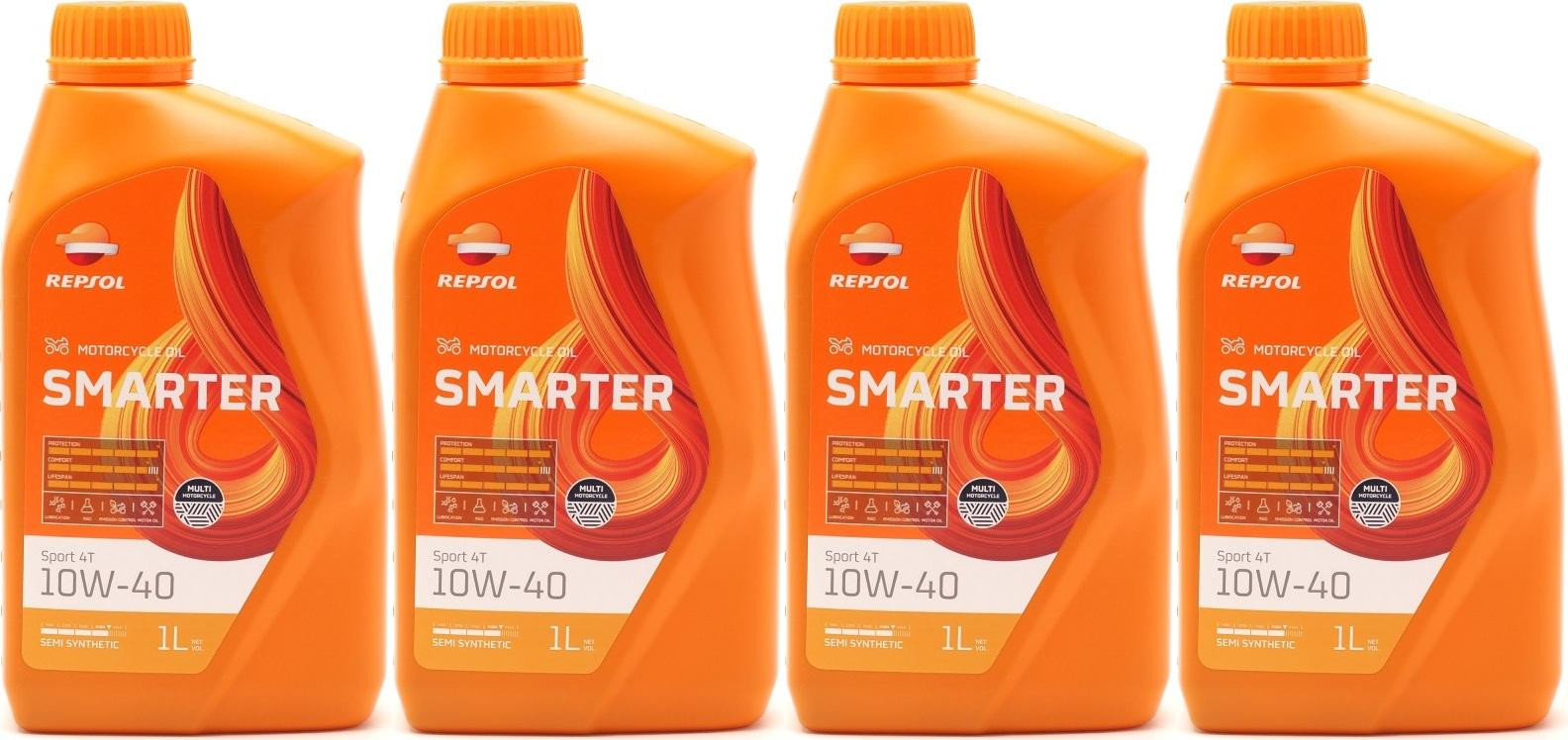 Repsol Motorrad Motoröl SMARTER Sport 4T 10W-40 1 Liter 4x 1l = 4 Liter