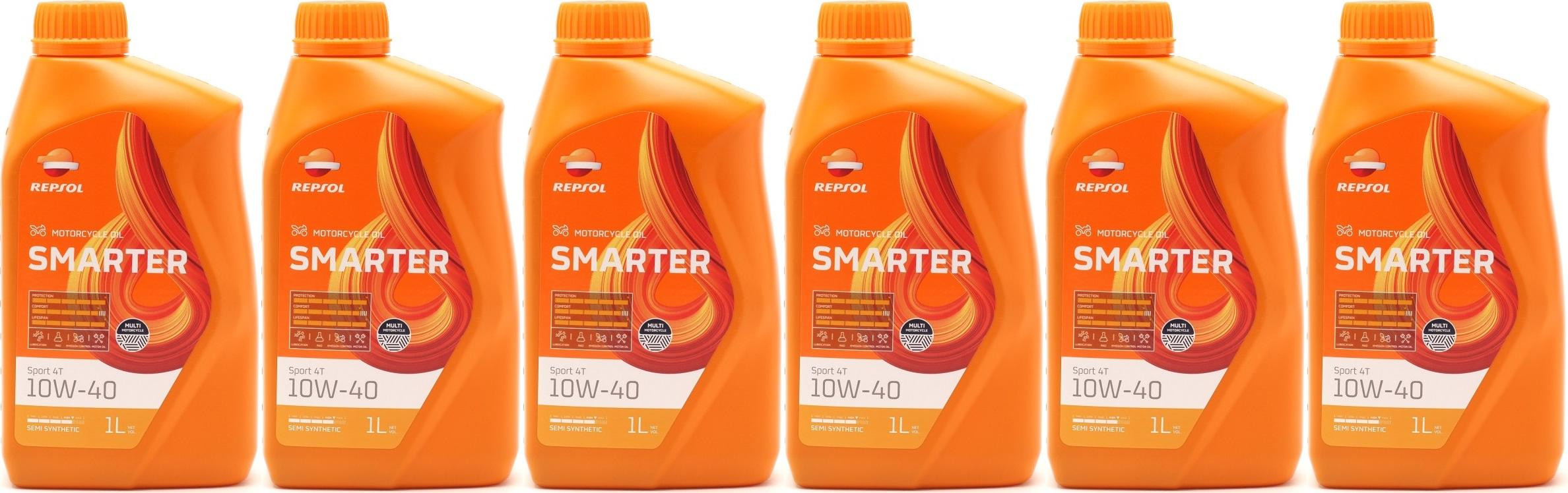 Repsol Motorrad Motoröl SMARTER Sport 4T 10W-40 1 Liter 6x 1l = 6 Liter