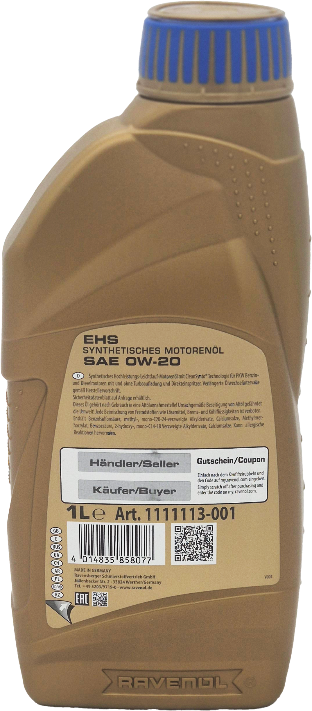 Ravenol EHS SAE 0W-20 Motoröl 1 Liter Flasche