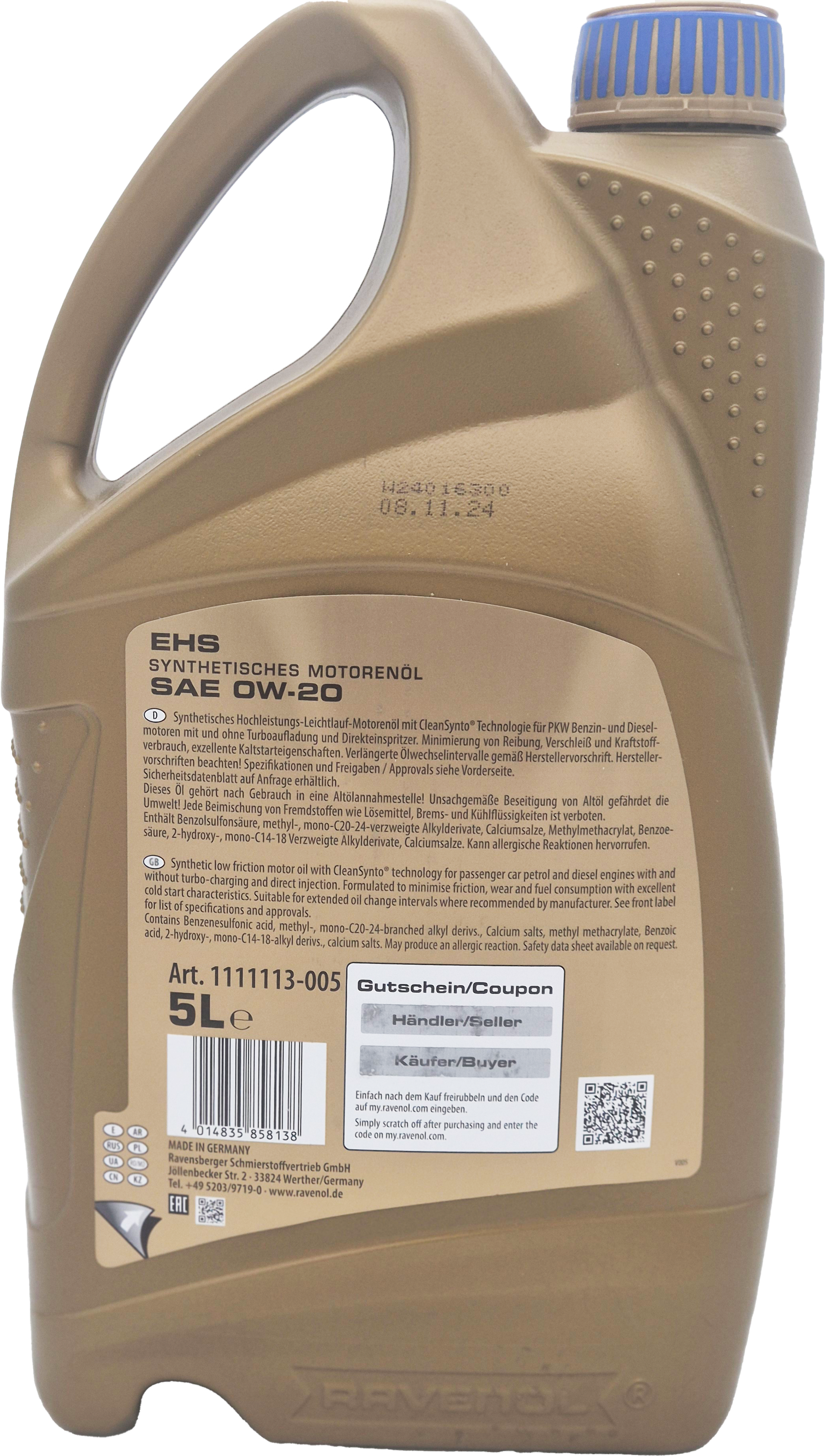 Ravenol EHS SAE 0W-20 Motoröl 5 Liter Kanister