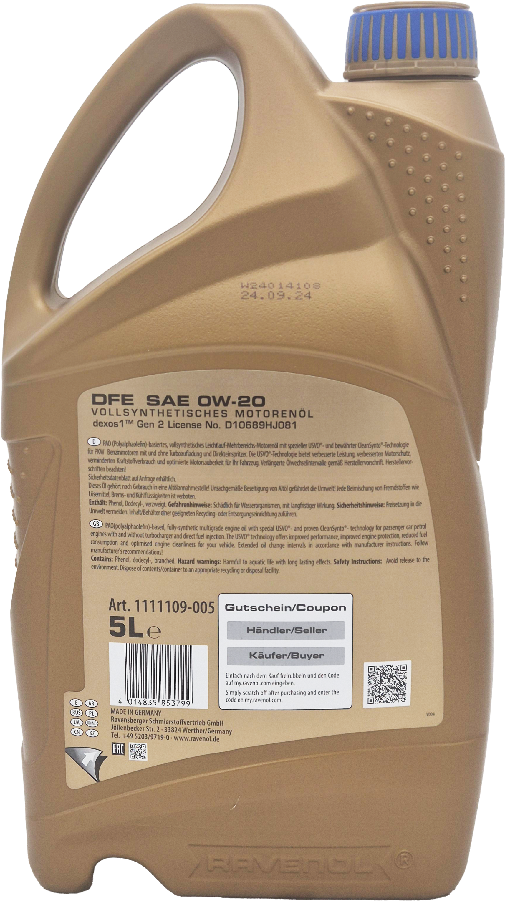Ravenol DFE SAE 0W-20 Motoröl 5l Kanister