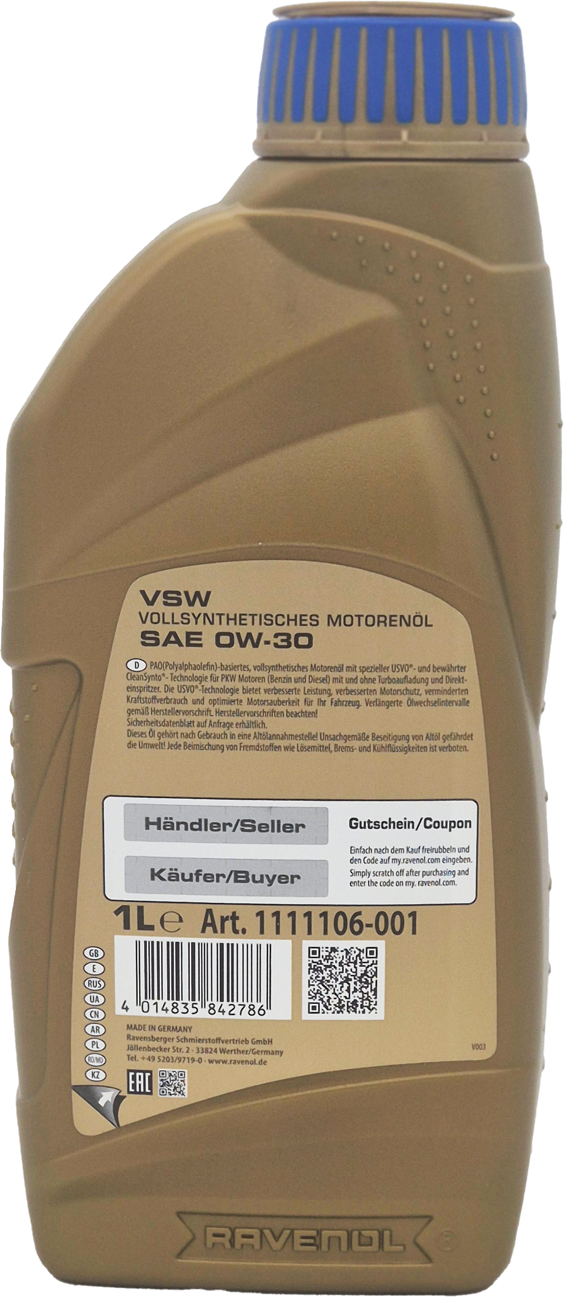 Ravenol VSW SAE 0W-30 Motoröl 1 Liter Flasche