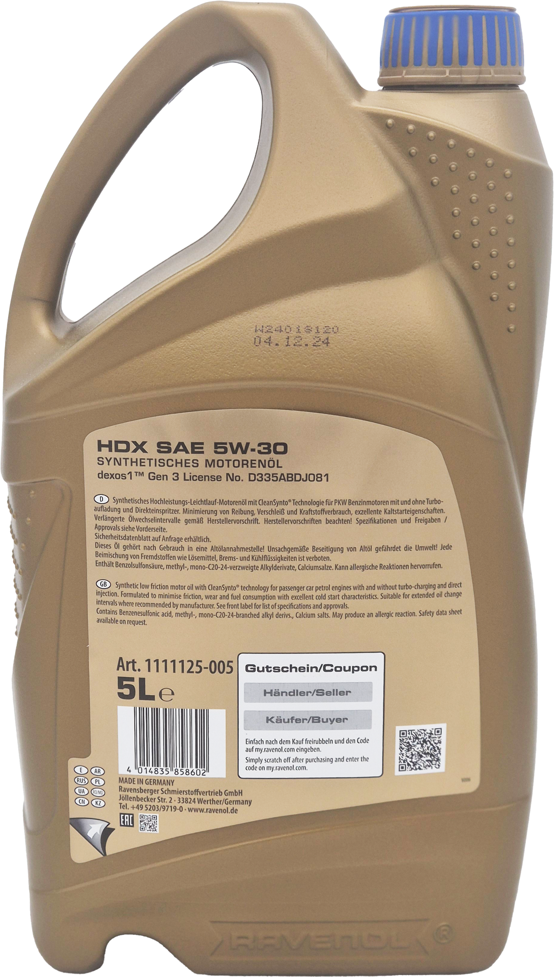 Ravenol HDX SAE 5W-30 Motoröl 5 Liter Kanister