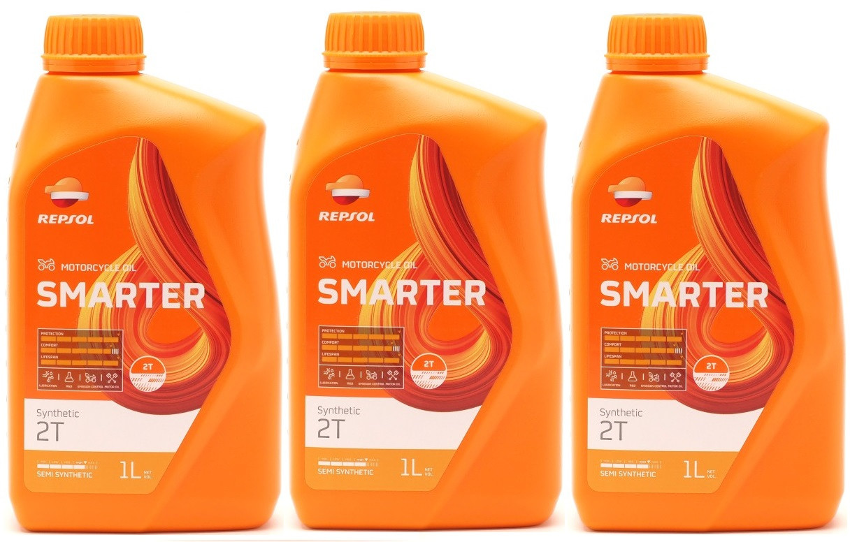 Repsol Motorrad Motoröl SMARTER Synthetic 2T 1 Liter 3x 1l = 3 Liter