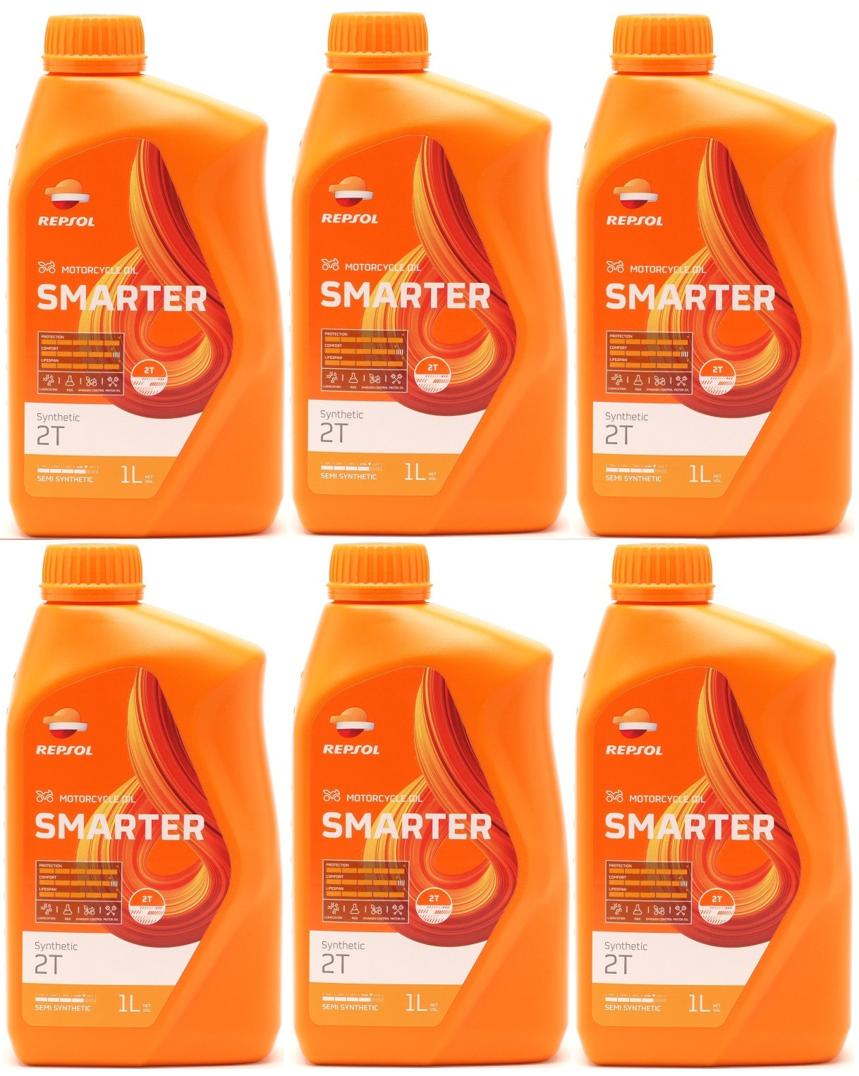 Repsol Motorrad Motoröl SMARTER Synthetic 2T 1 Liter 6x 1l = 6 Liter