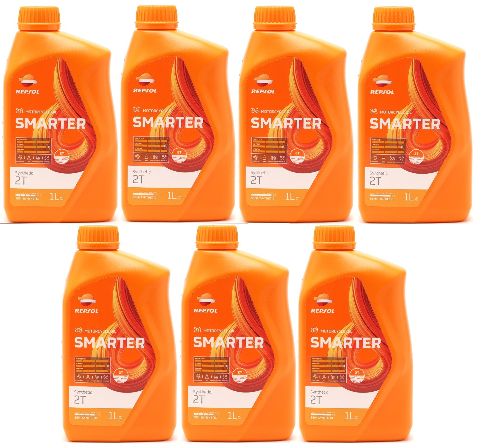 Repsol Motorrad Motoröl SMARTER Synthetic 2T 1 Liter 7x 1l = 7 Liter