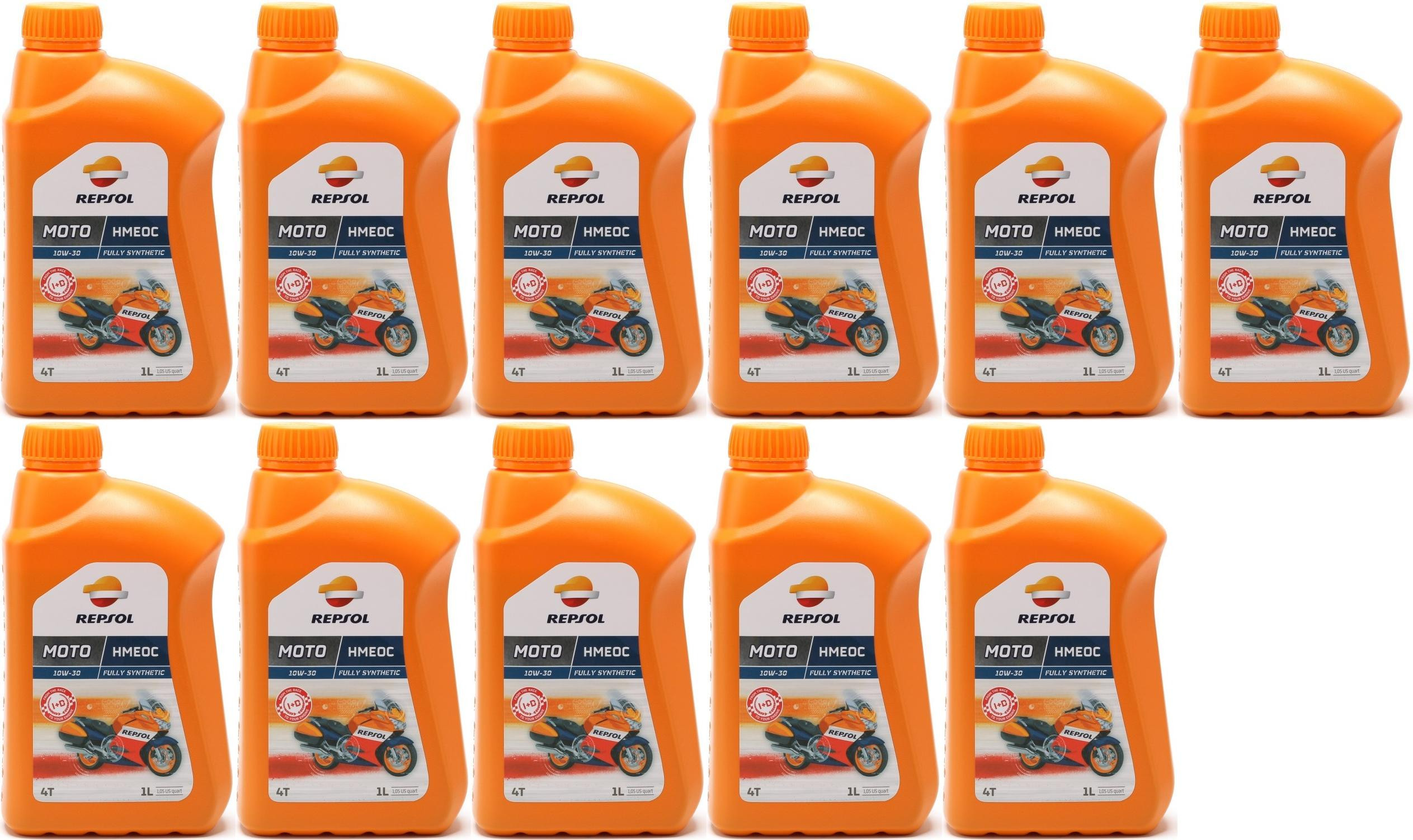 Repsol Motorrad Motoröl MOTO HMEOC 4T 10W30 1 Liter 11x 1l = 11 Liter