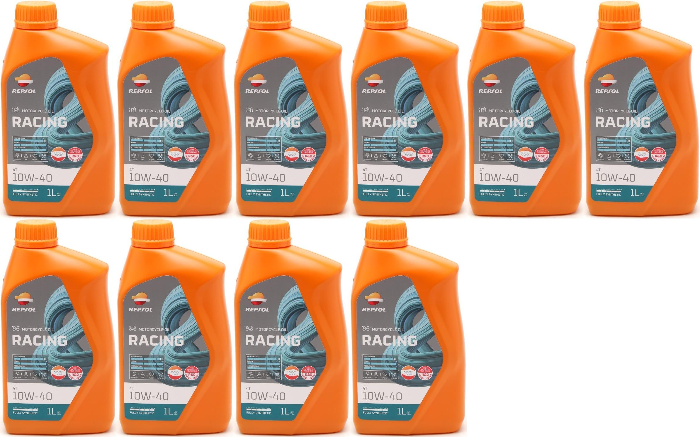 Repsol Motorrad Motoröl MOTO RACING 4T 10W40 1 Liter 10x 1l = 10 Liter