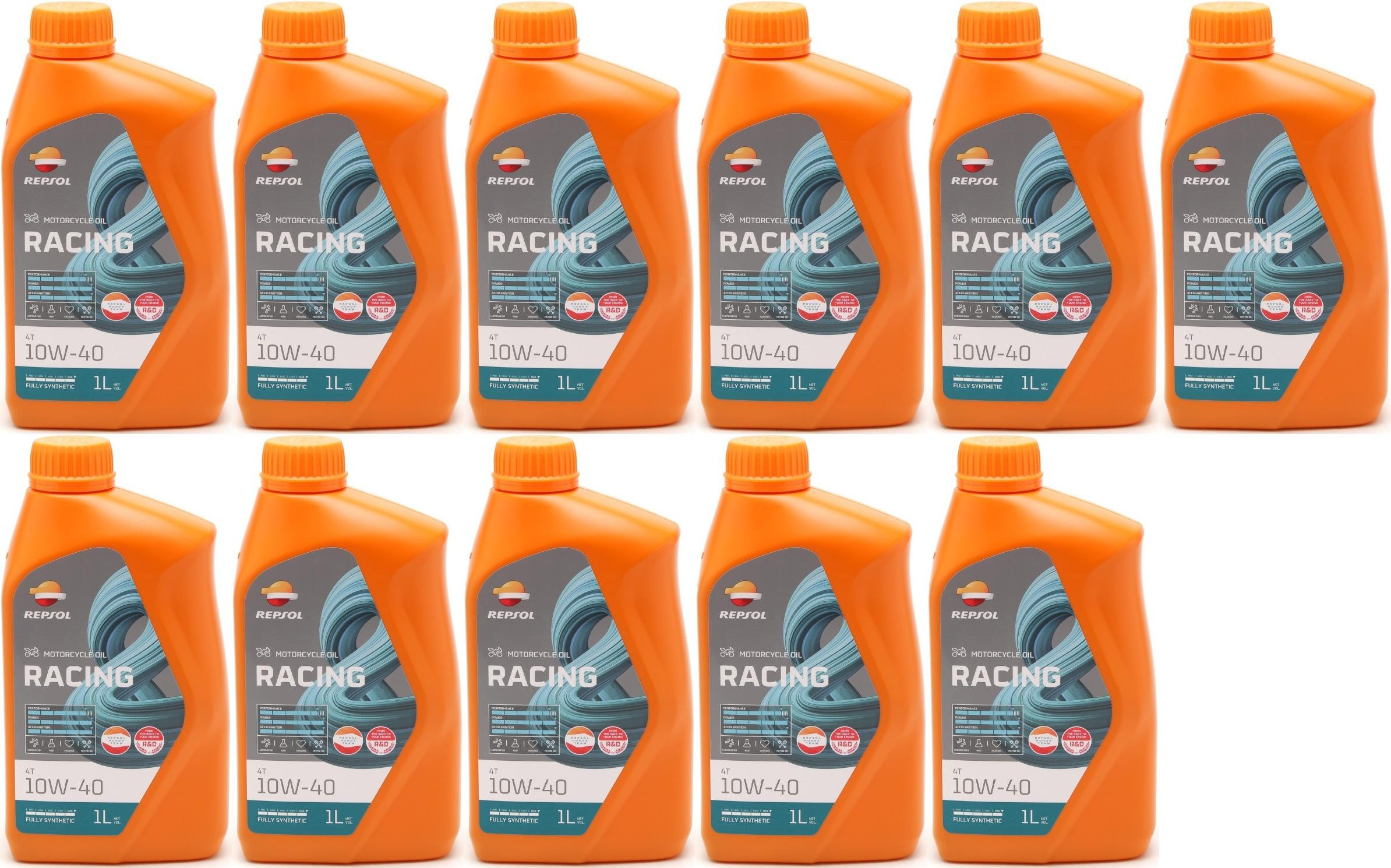 Repsol Motorrad Motoröl MOTO RACING 4T 10W40 1 Liter 11x 1l = 11 Liter