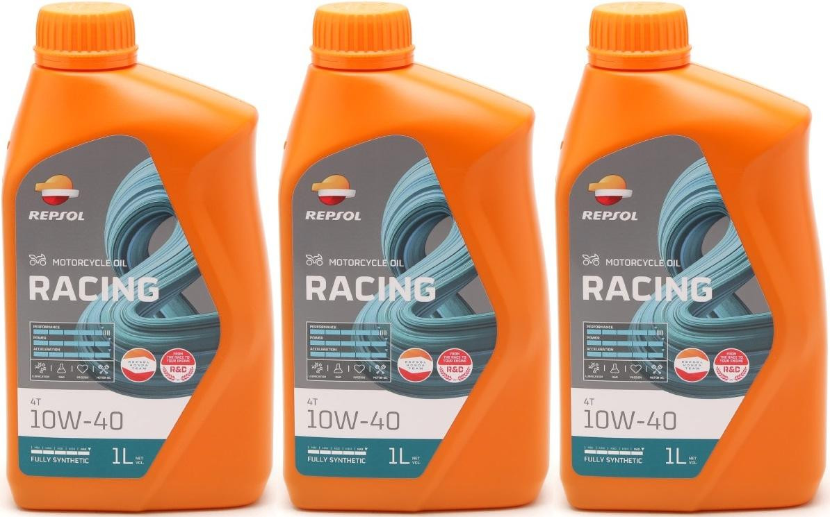 Repsol Motorrad Motoröl MOTO RACING 4T 10W40 1 Liter 3x 1l = 3 Liter