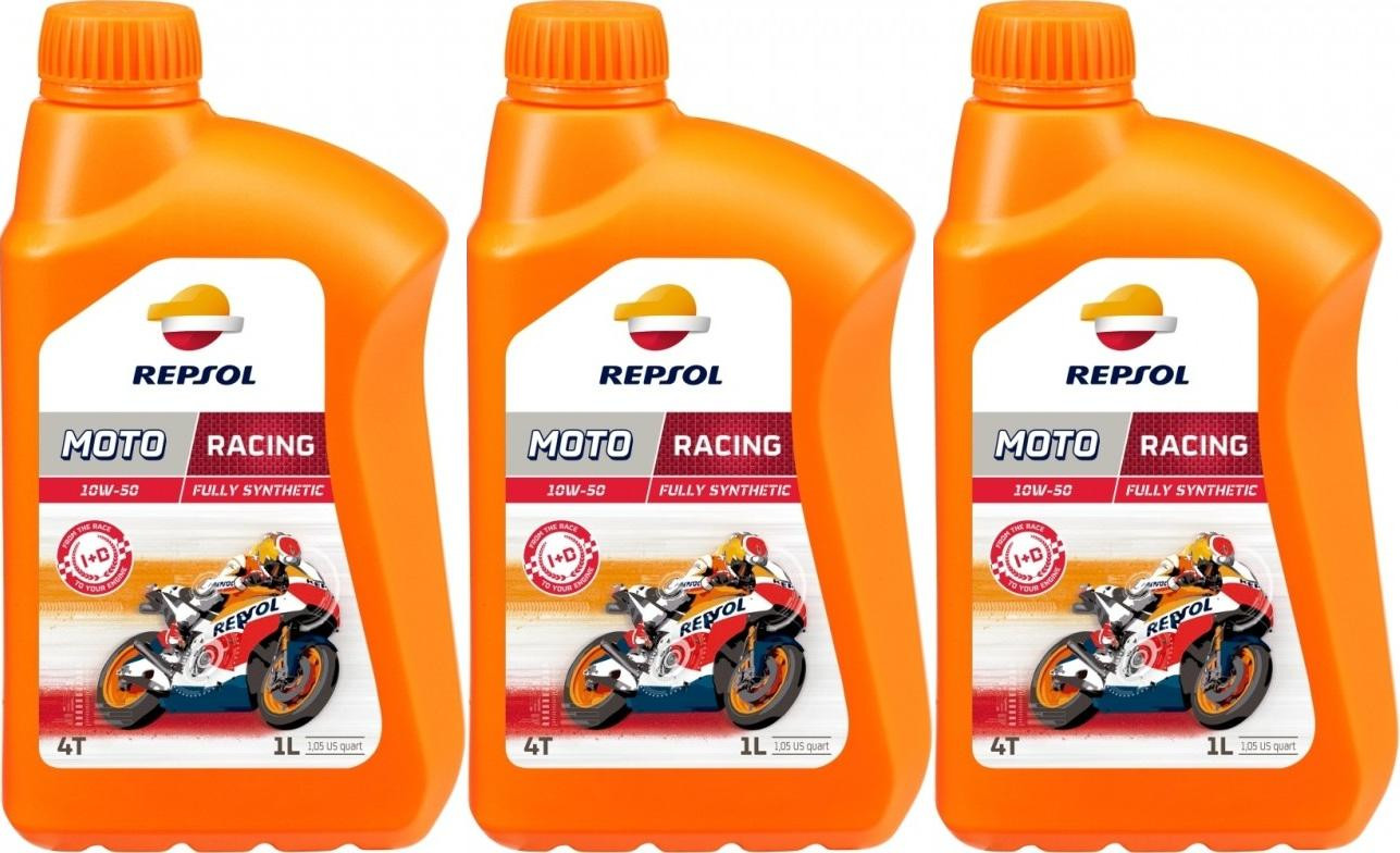 Repsol Motorrad Motoröl MOTO RACING 4T 10W50 1 Liter 3x 1l = 3 Liter