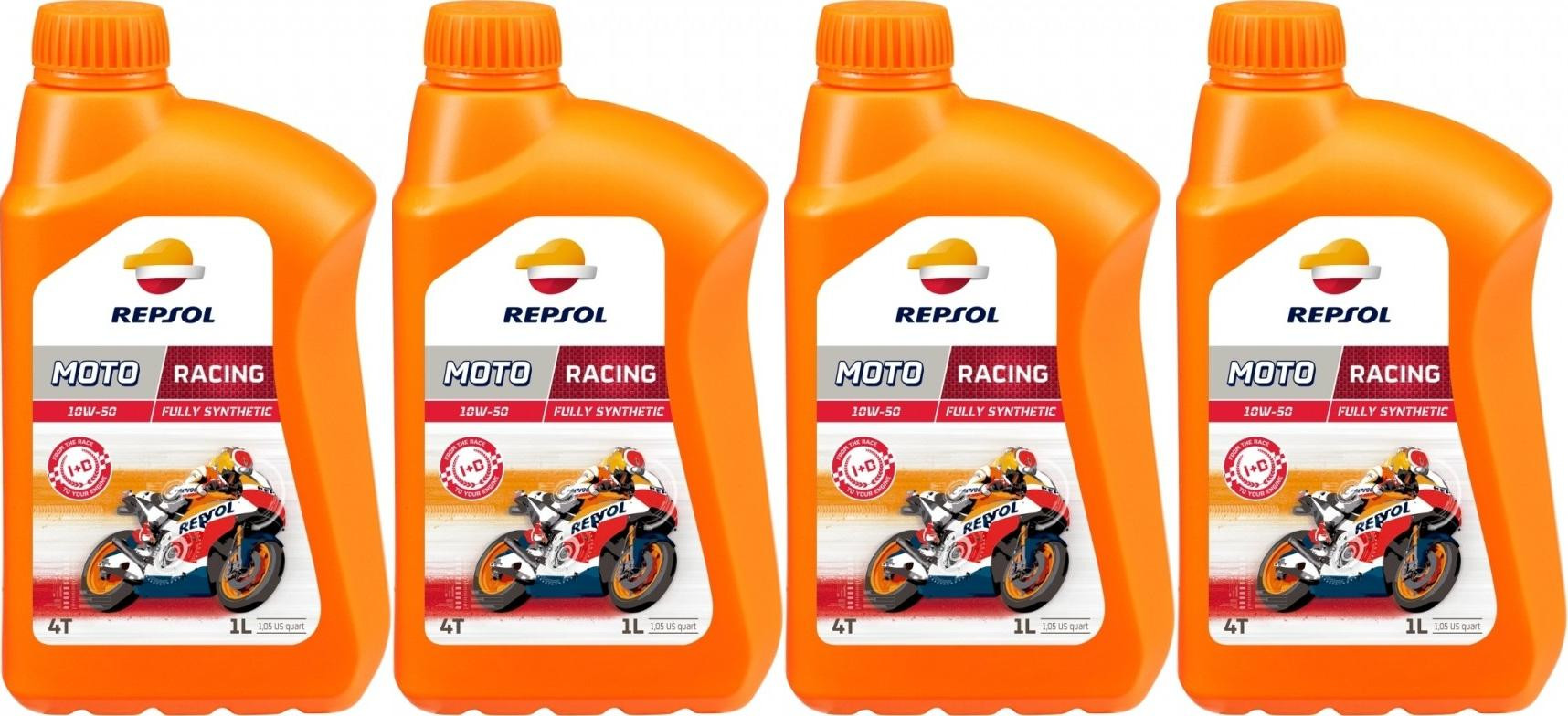 Repsol Motorrad Motoröl MOTO RACING 4T 10W50 1 Liter 4x 1l = 4 Liter