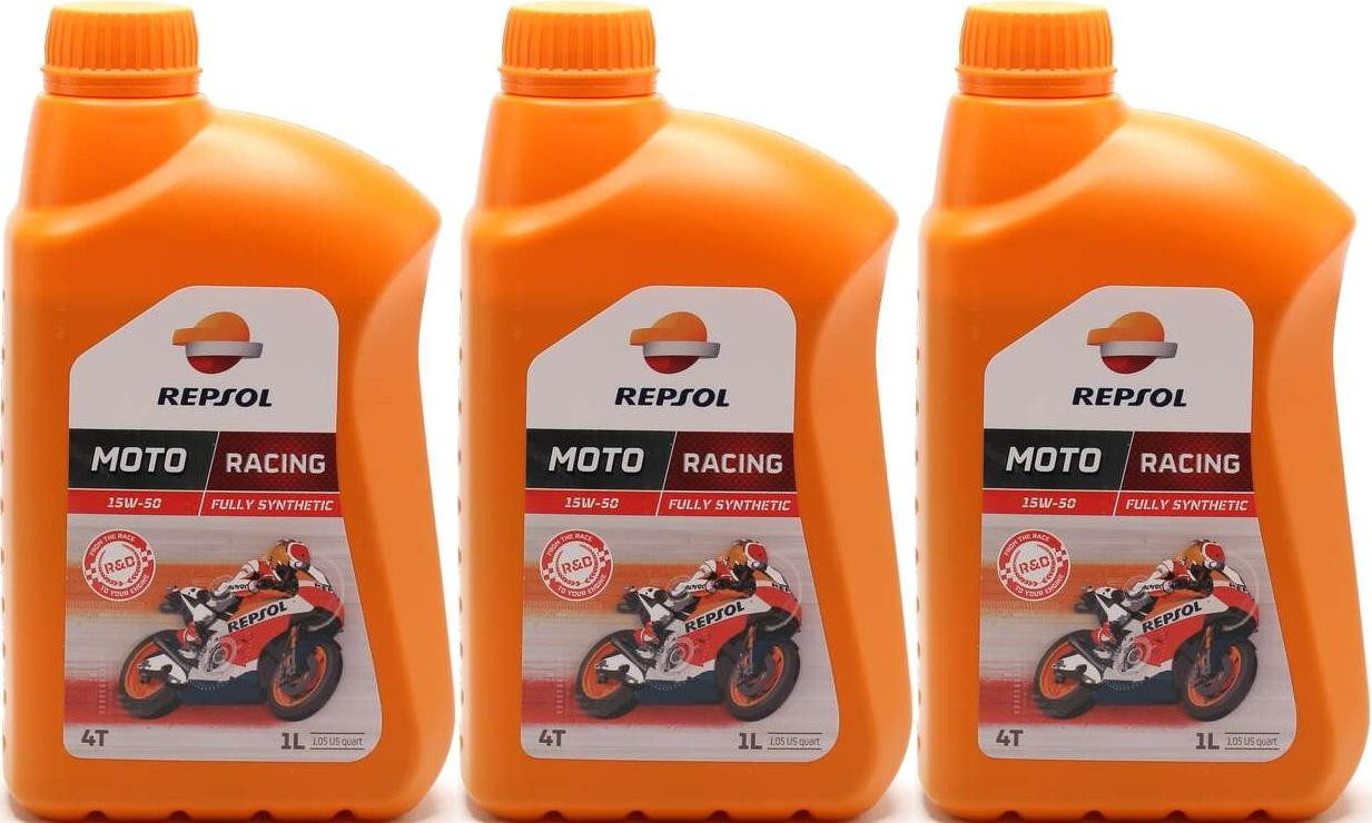 Repsol Motorrad Motoröl MOTO RACING 4T 15W50 1 Liter 3x 1l = 3 Liter