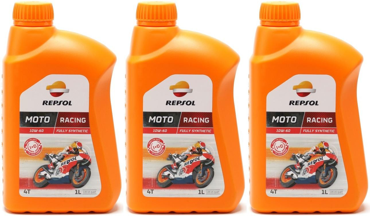 Repsol Motorrad Motoröl MOTO RACING 4T 10W-60 1 Liter 3x 1l = 3 Liter