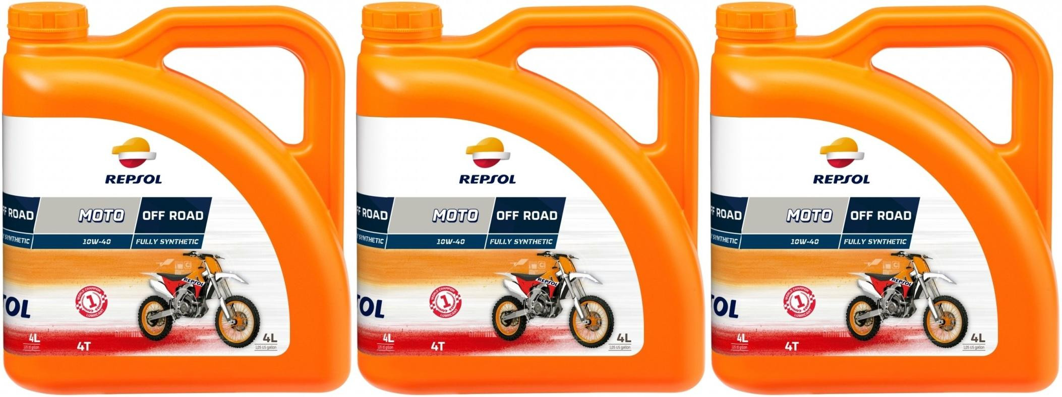 Repsol Motorrad Motoröl MOTO OFF ROAD 4T 10W40 3x 4l = 12 Liter