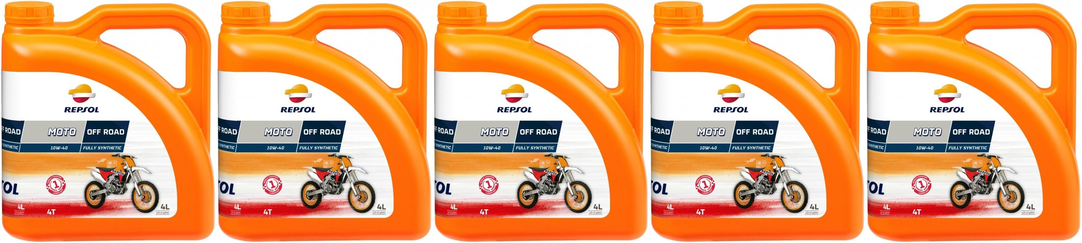 Repsol Motorrad Motoröl MOTO OFF ROAD 4T 10W40 5x 4l = 20 Liter