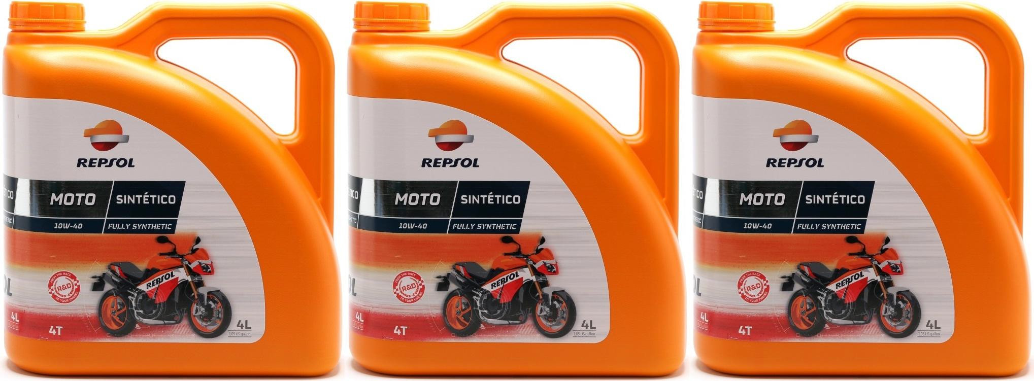 Repsol Motorrad Motoröl MOTO SINTETICO 4T 10W40 3x 4l = 12 Liter