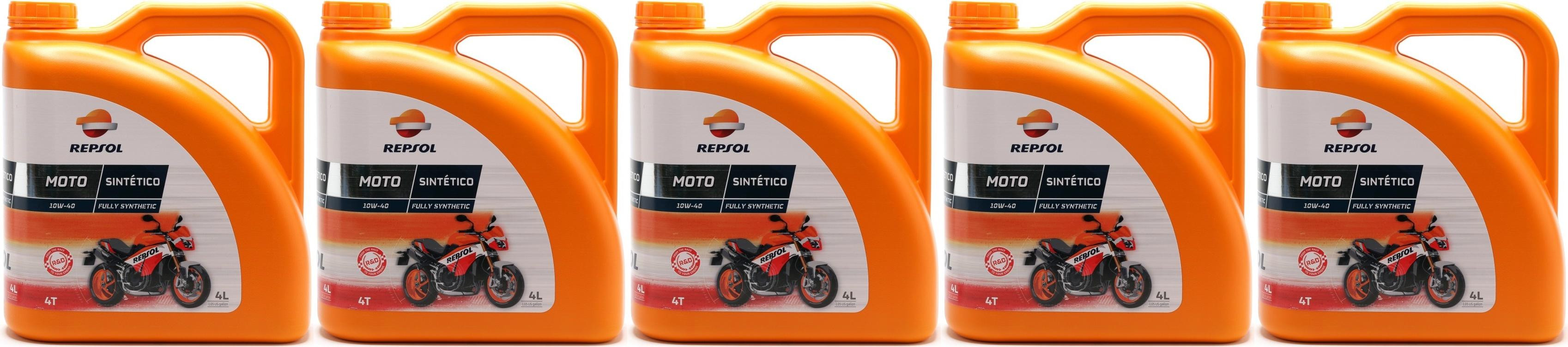 Repsol Motorrad Motoröl MOTO SINTETICO 4T 10W40 5x 4l = 20 Liter
