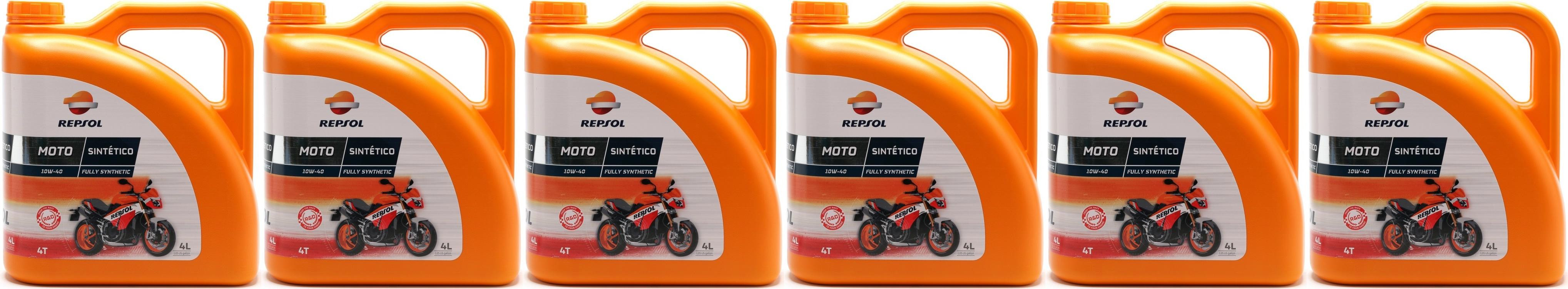 Repsol Motorrad Motoröl MOTO SINTETICO 4T 10W40 6x 4l = 24 Liter