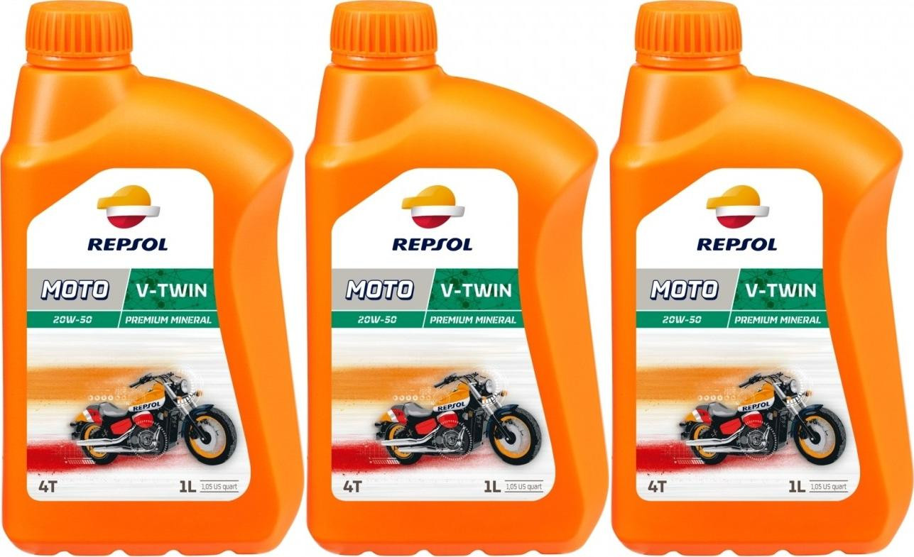 Repsol Motorrad Motoröl MOTO V-TWIN 4T 20W50 1 Liter 3x 1l = 3 Liter