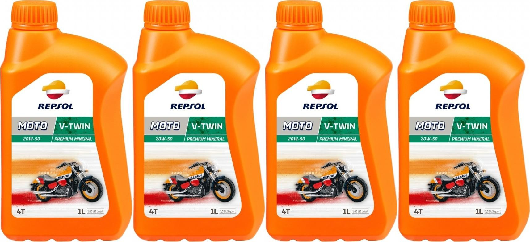 Repsol Motorrad Motoröl MOTO V-TWIN 4T 20W50 1 Liter 4x 1l = 4 Liter