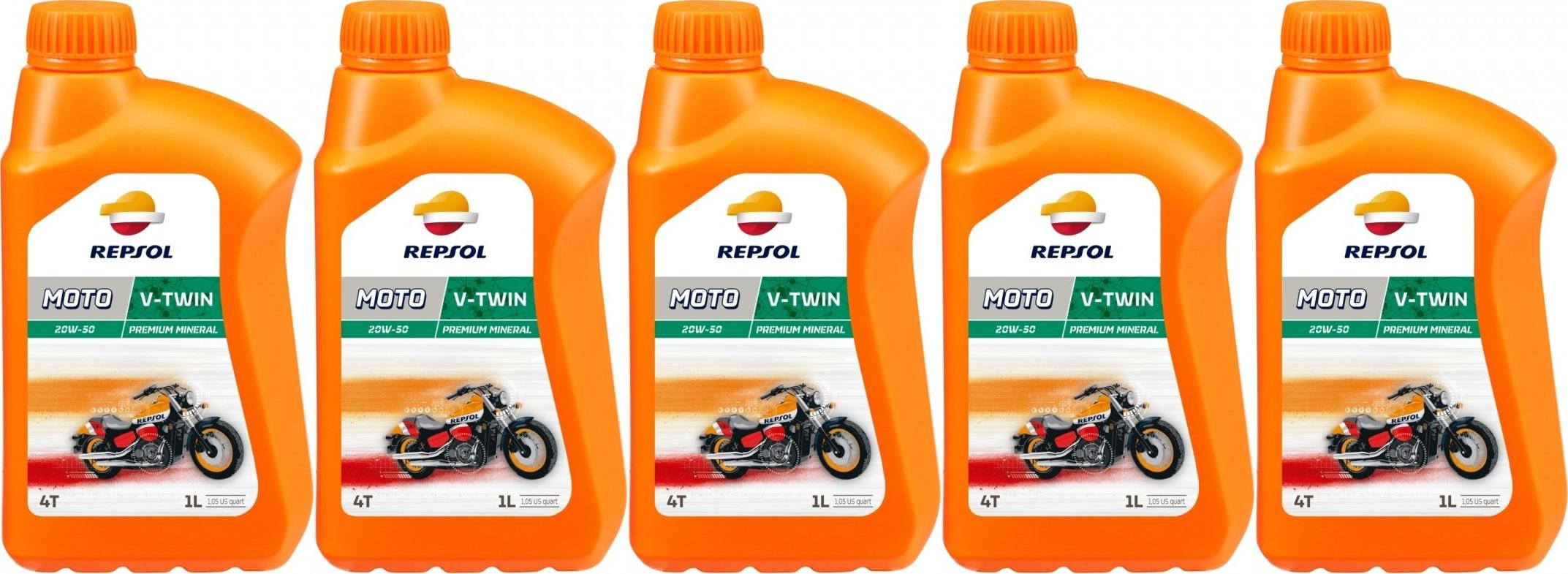 Repsol Motorrad Motoröl MOTO V-TWIN 4T 20W50 1 Liter 5x 1l = 5 Liter