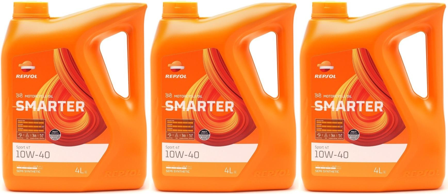 Repsol Motorrad Motoröl SMARTER Sport 4T 10W-40 3x 4l = 12 Liter