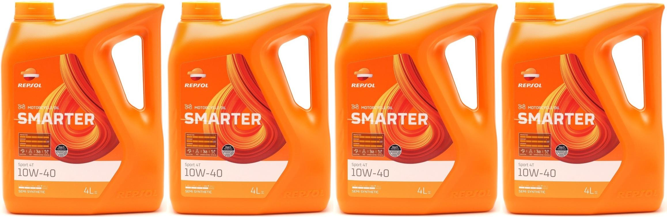 Repsol Motorrad Motoröl SMARTER Sport 4T 10W-40 4x 4l = 16 Liter