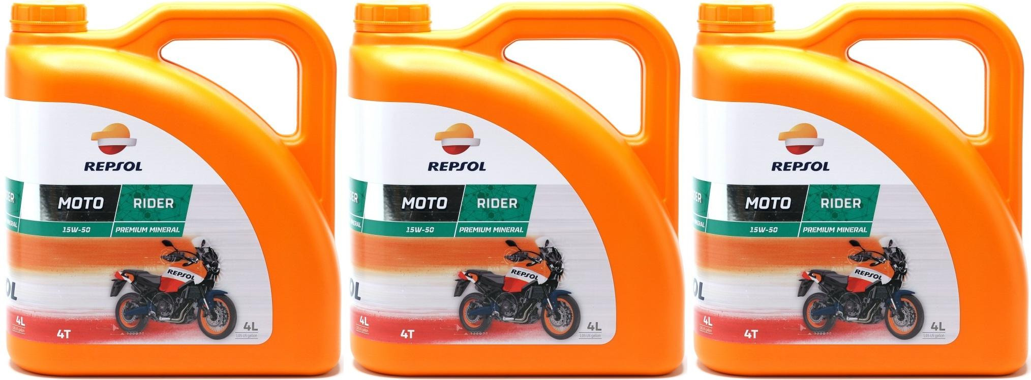 Repsol Motorrad Motoröl MOTO RIDER 4T 15W50 3x 4l = 12 Liter