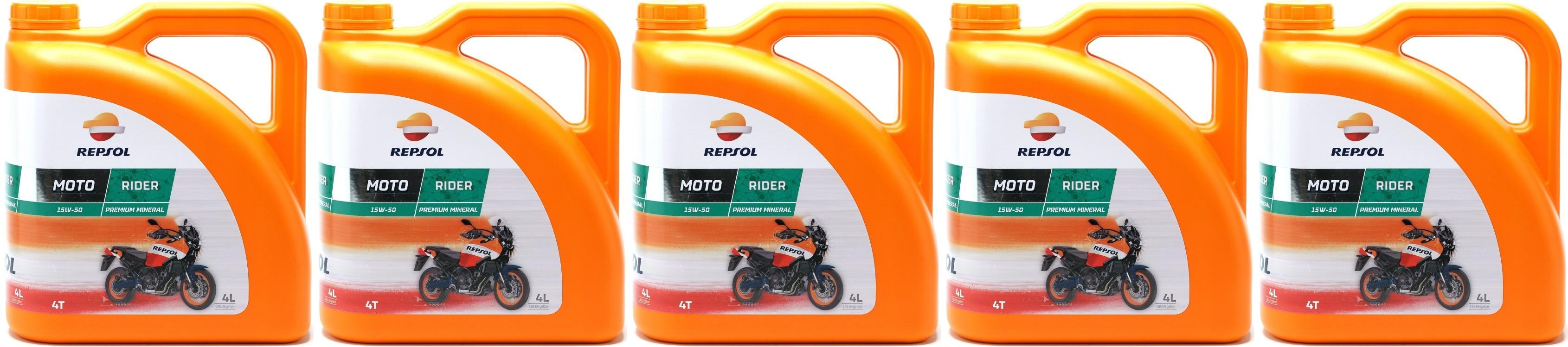 Repsol Motorrad Motoröl MOTO RIDER 4T 15W50 5x 4l = 20 Liter