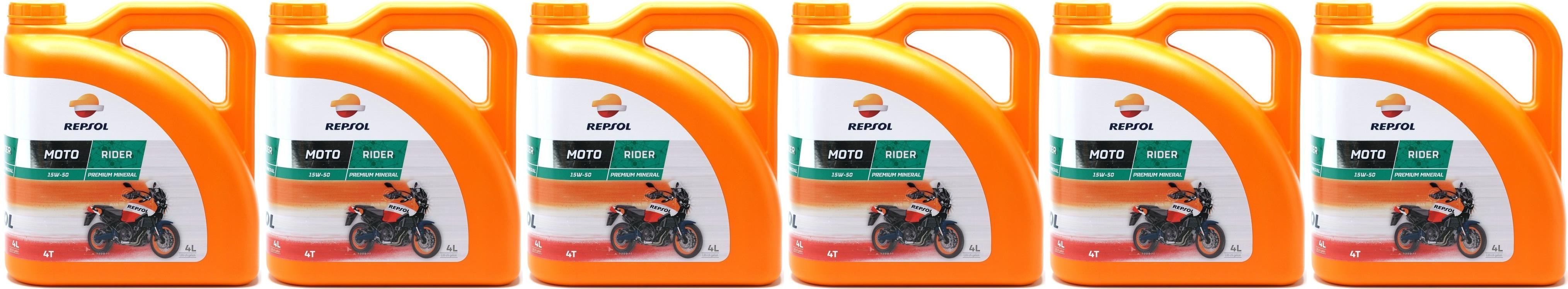 Repsol Motorrad Motoröl MOTO RIDER 4T 15W50 6x 4l = 24 Liter