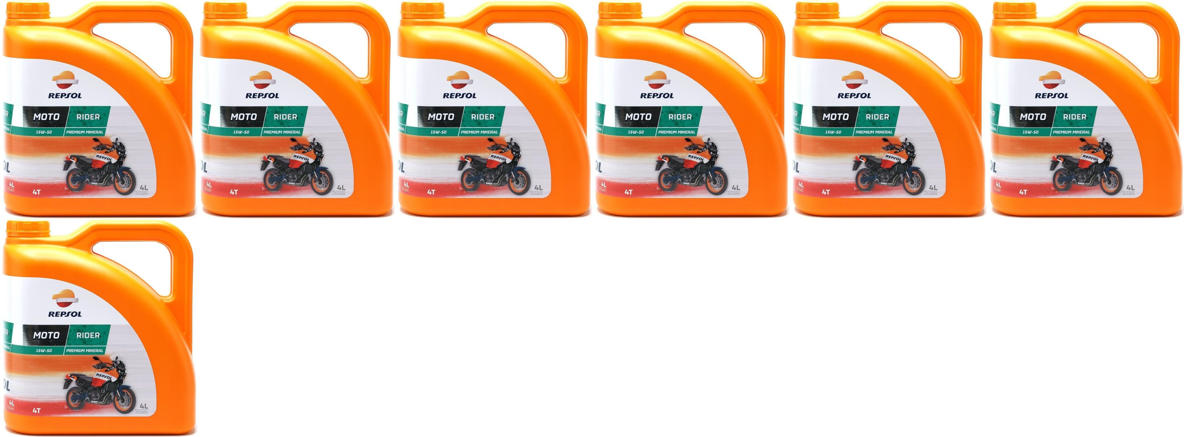 Repsol Motorrad Motoröl MOTO RIDER 4T 15W50 7x 4l = 28 Liter