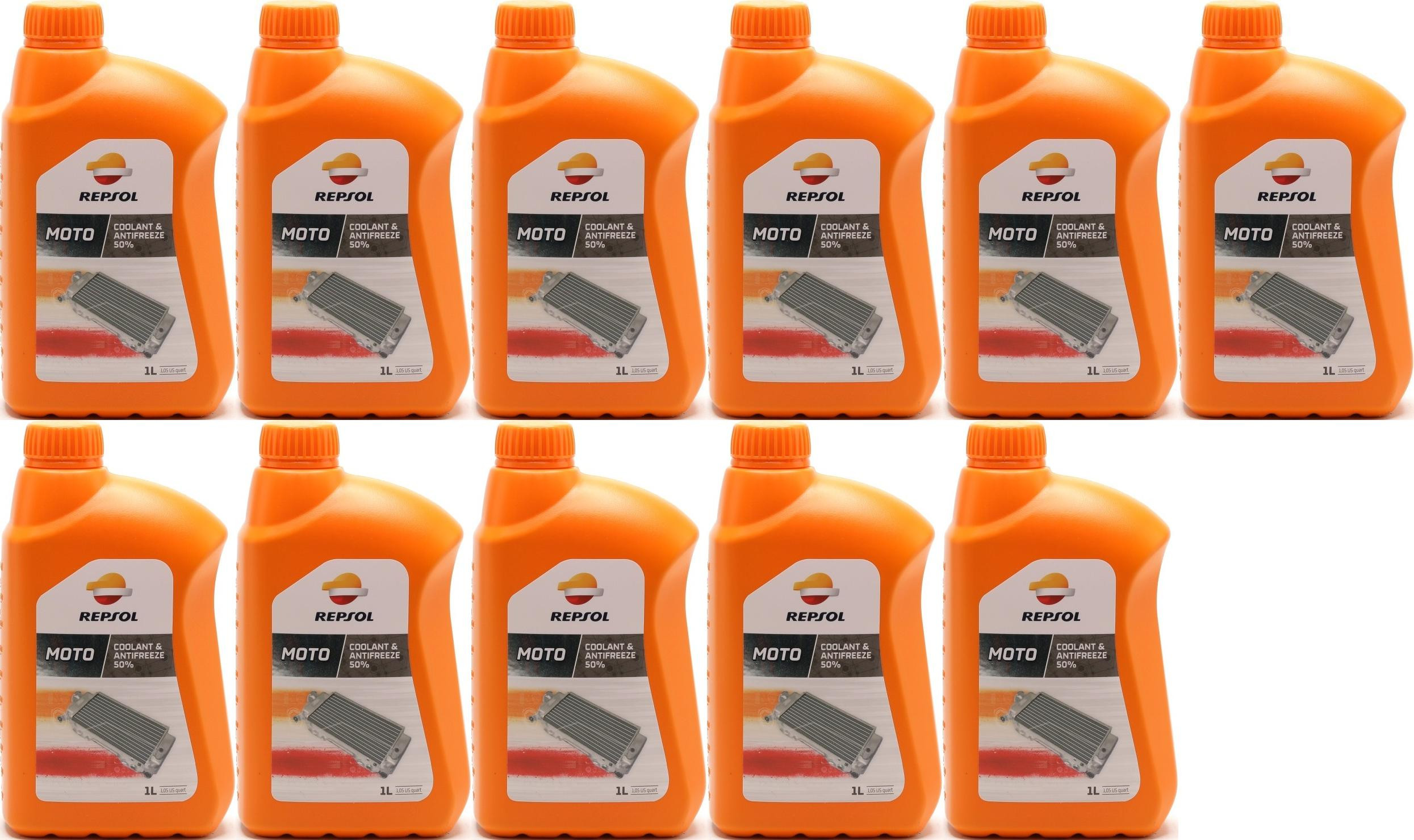 Repsol Kühlerschutz MOTO COOLANT & ANTIFREEZE 50% 1 Liter 11x 1l = 11 Liter