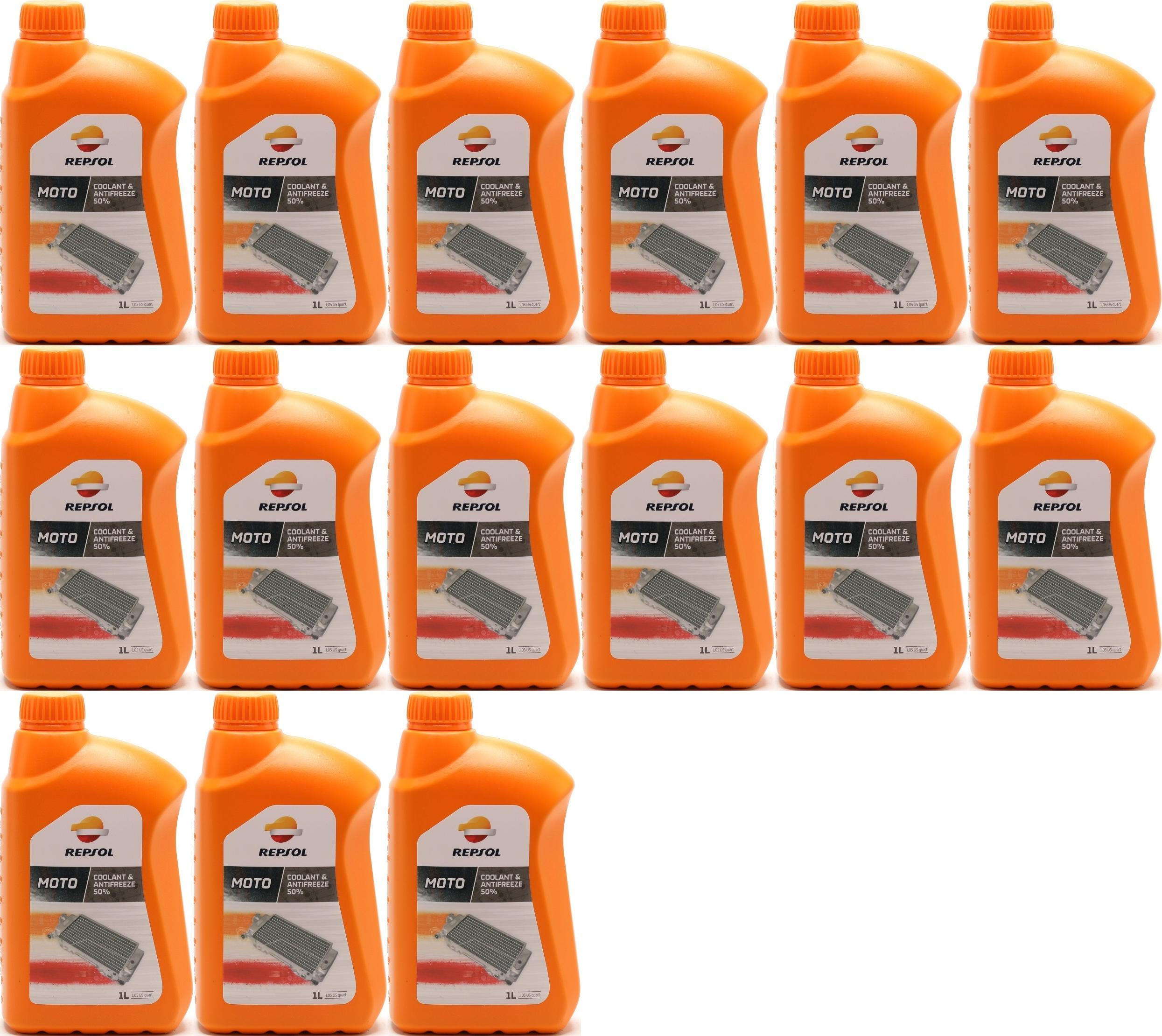 Repsol Kühlerschutz MOTO COOLANT & ANTIFREEZE 50% 1 Liter 15x 1l = 15 Liter