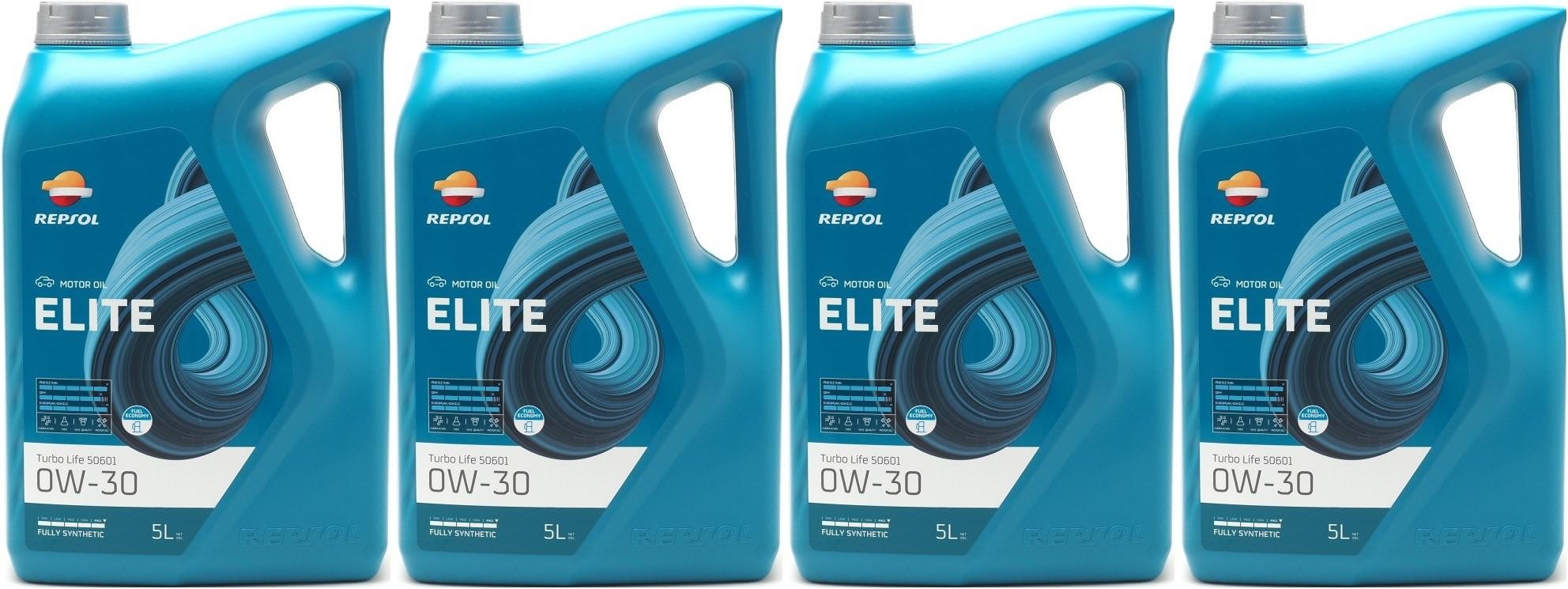 Repsol Motoröl ELITE TURBO LIFE 50601 0W-30 4x 5 = 20 Liter