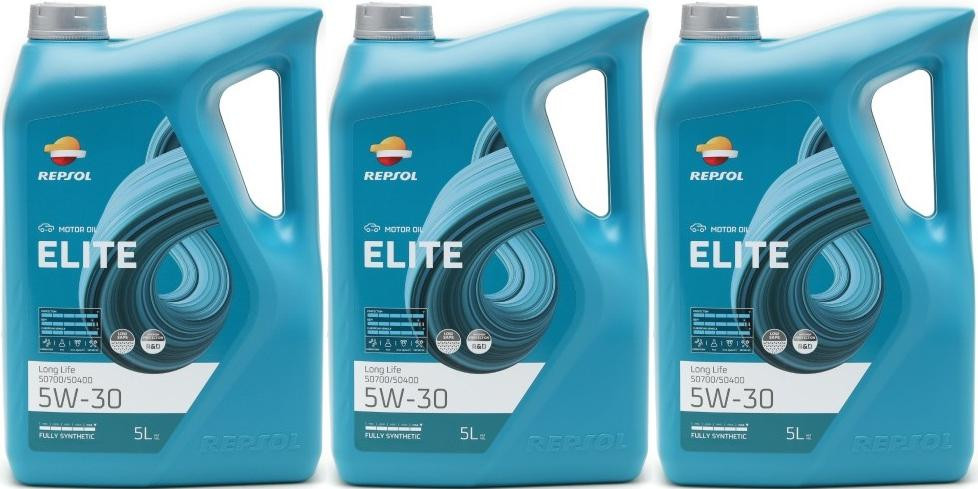 Repsol Motoröl ELITE LONG L.LIFE 50700/50400 5W30 3x 5 = 15 Liter